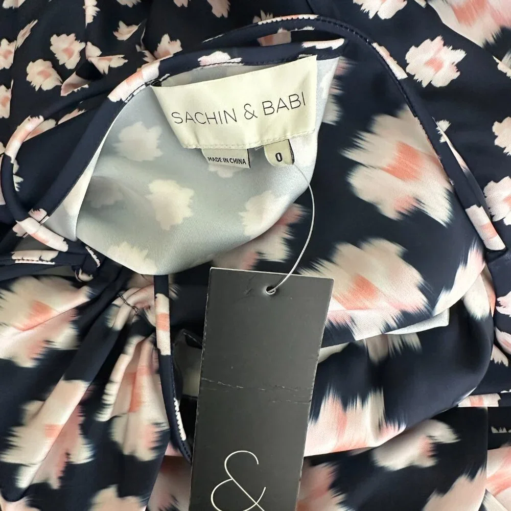 NWT SACHIN + BABI Melody Dress Ikat Blue/ Pink Midi Casual Cutout Puff Sleeve 2 - Picture 8 of 14